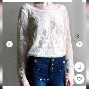 Express Pink Lace Long Sleeve Blush Pink Women Top, Sheer